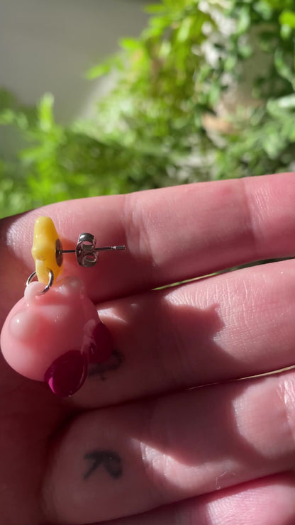 Pink Puffball Earrings